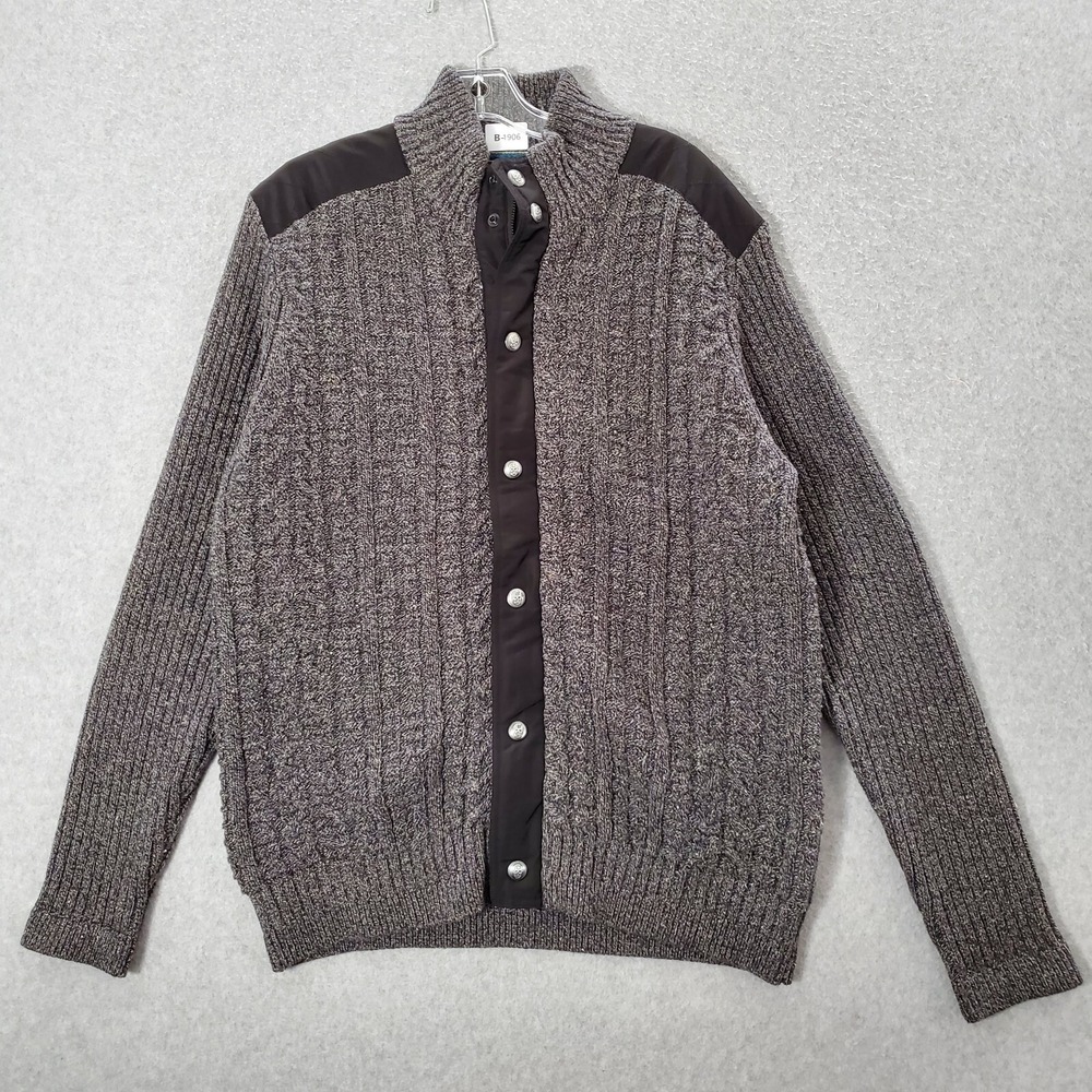 Robert Graham Men Sweater M Gray Cardigan Cable Knit Skull Buttons Wool Blend